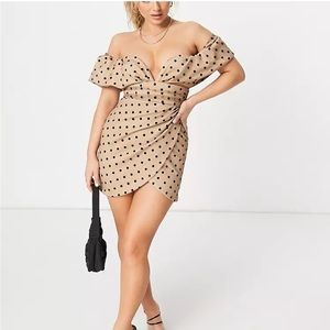 ASOS designs spot mesh bar dotmini dress in beige with black polkadots, new